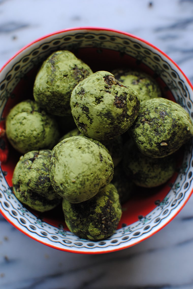 Chocolate Matcha Balls in a cup