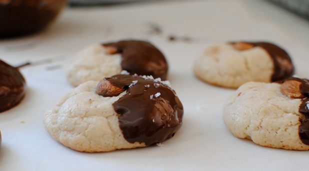 Chocolate-Dipped Almond Cookies - Let's Eat Cake