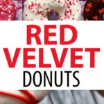 These baked red velvet donuts are light, fluffy, and super easy to make. They're they perfect Valentine's Day donuts! #redvelvet #donuts #bakeddonuts #baking #valentinesday #donut