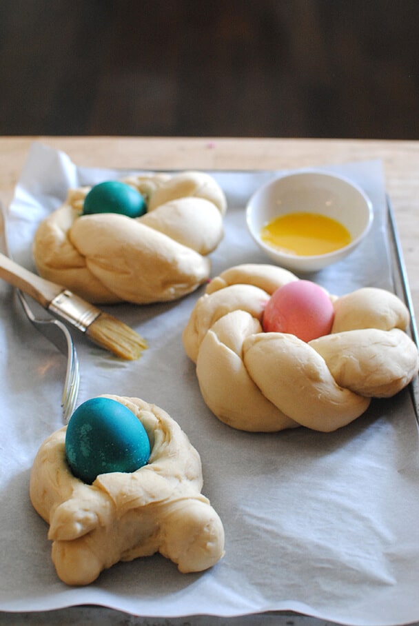 Italian Easter Bread on a baking sheet ready for the oven