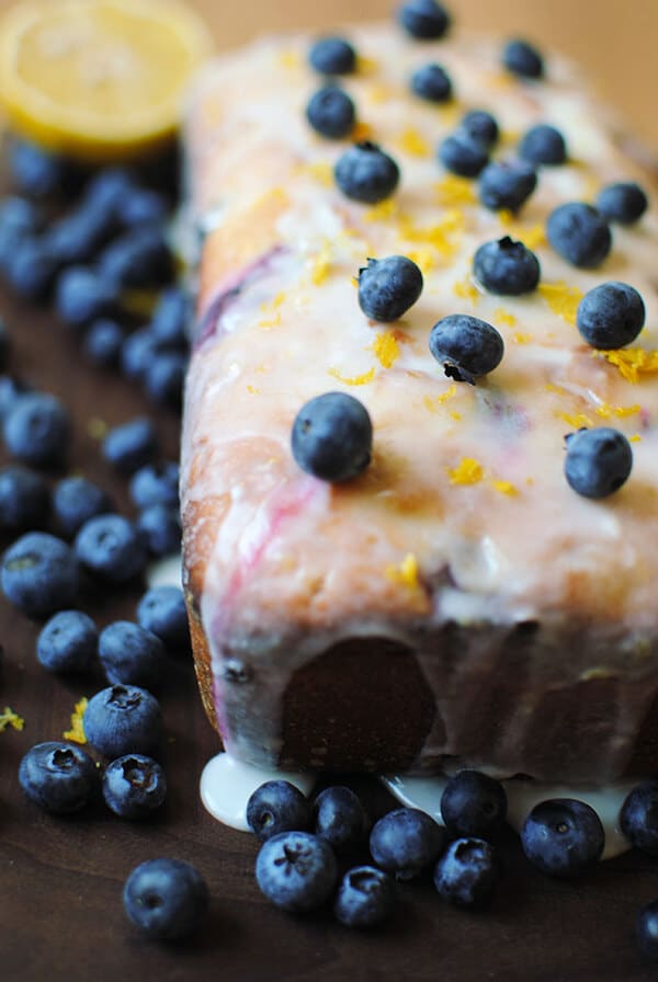 Lemon Blueberry Bread with Lemon Glaze and fresh blueberries