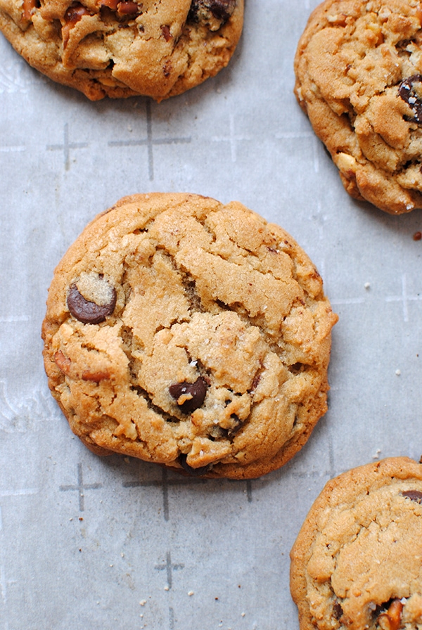 Chewy Peanut Butter Chocolate Chip Cookies on Baking Sheet