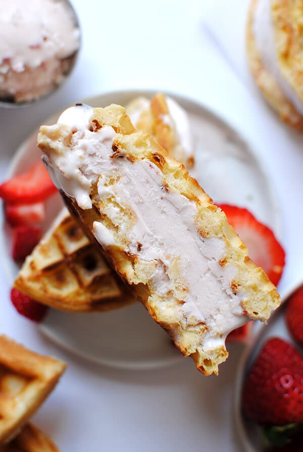 Waffle with Strawberry Ice Cream