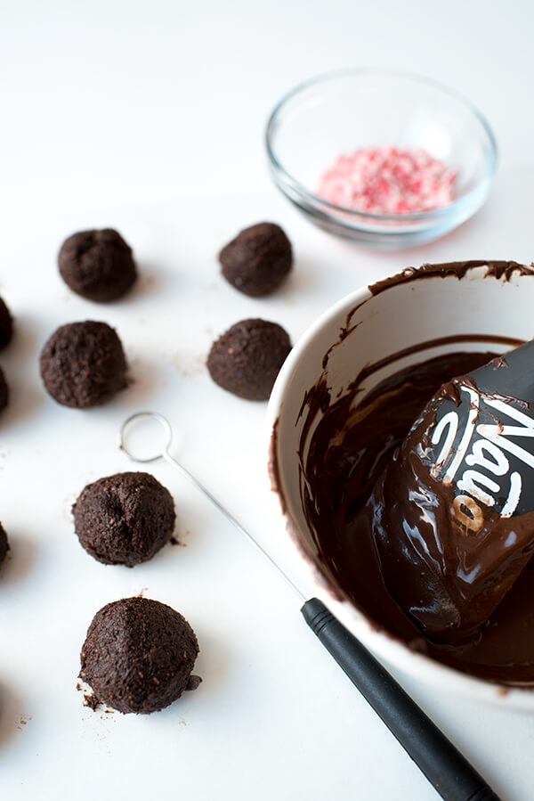 Chocolate Peppermint Truffles on parchment