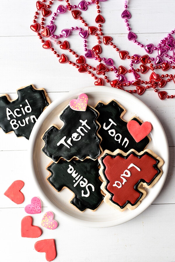 Heart-Shaped 8-Bit Valentine Cookies - Lara, Selina Kyle, Joan Jett, Trent Reznor