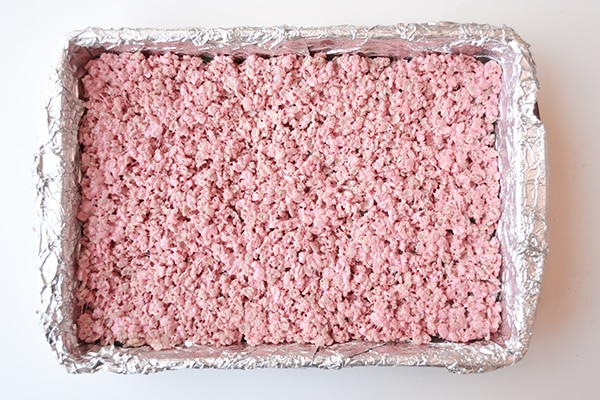 Peeps Rice Krispie Treats: Press the blue layer into the prepared on top of blue layer