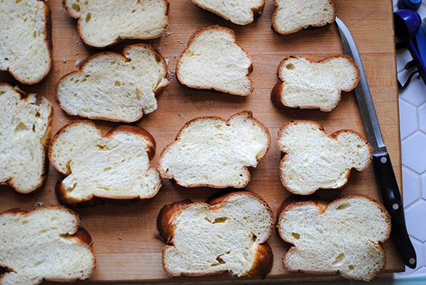 Slices of Challah for Cinnamon Bread Pudding with Vanilla Sauce