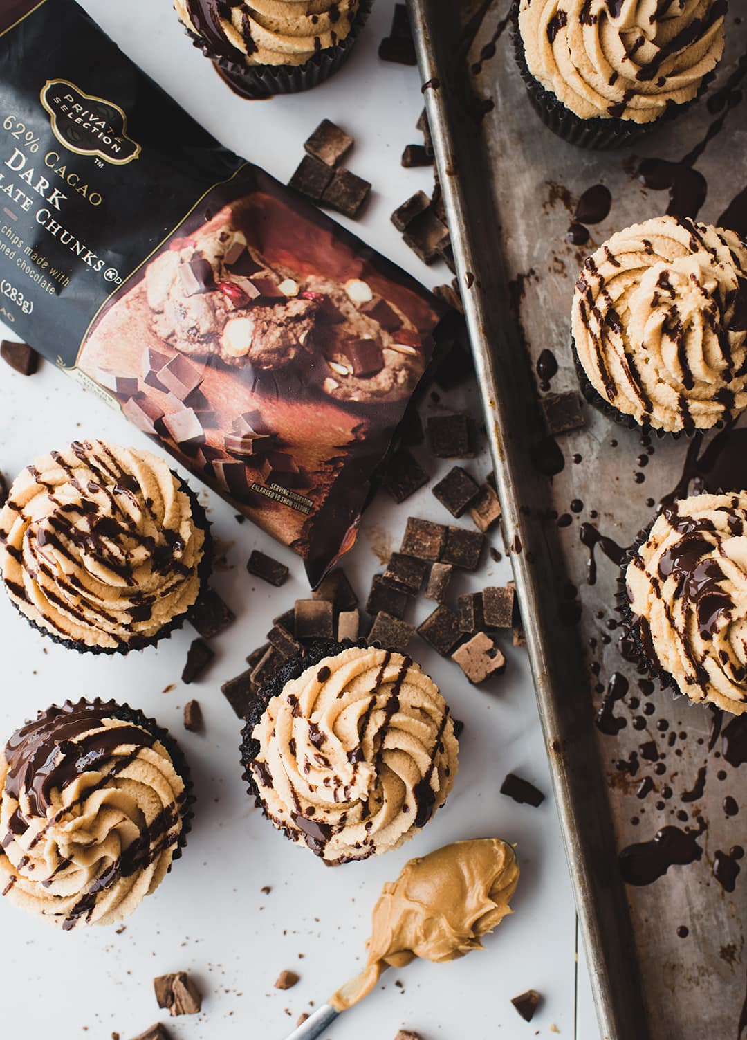 Chocolate Peanut Butter Cupcakes with Chocolate Chips