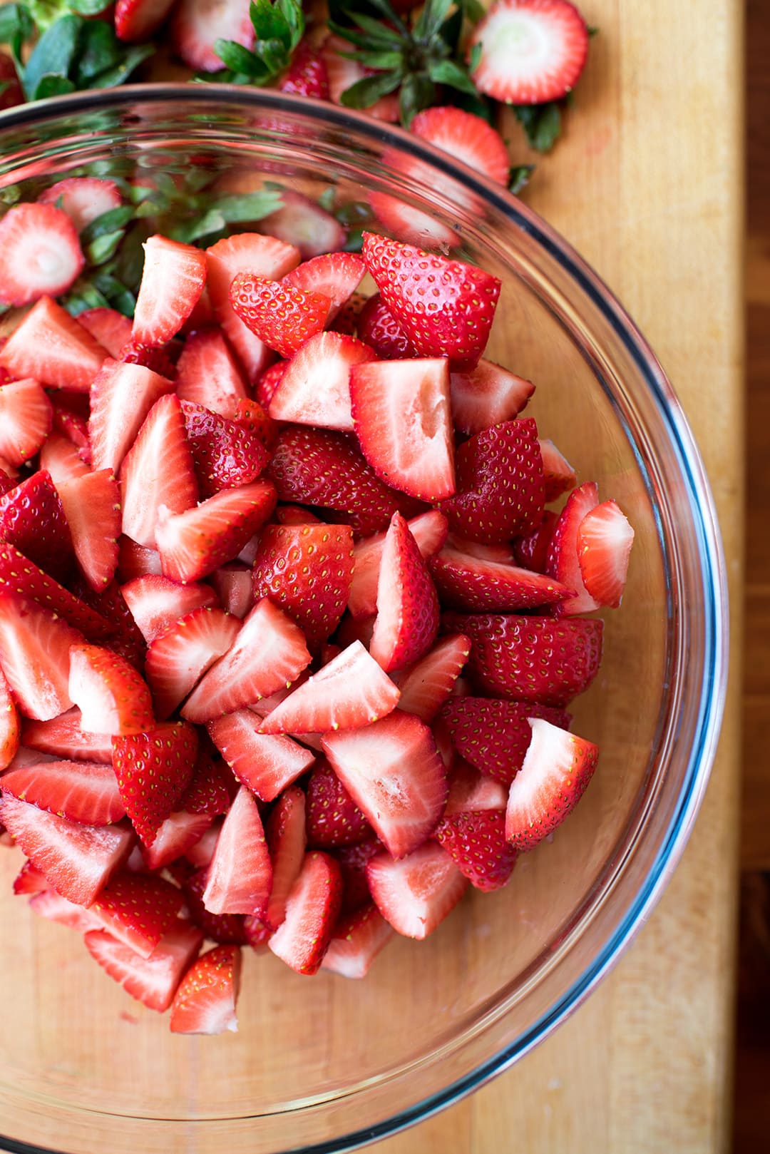 Fresh cut strawberries for homemade strawberry ice cream