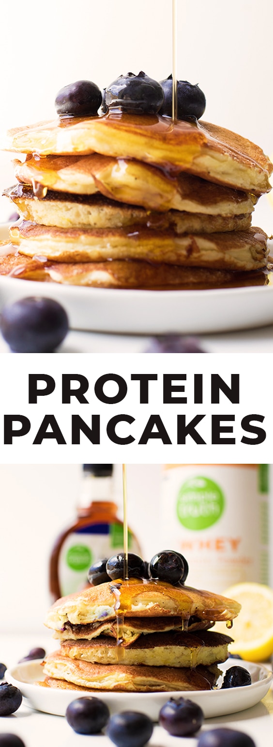 protein pancakes on a white plate