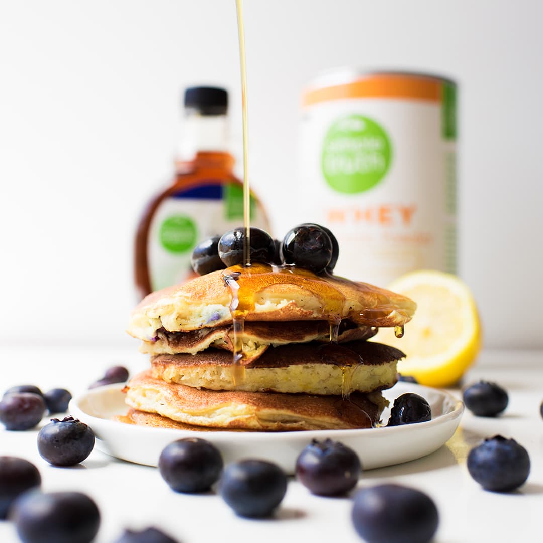 protein pancakes on a white plate