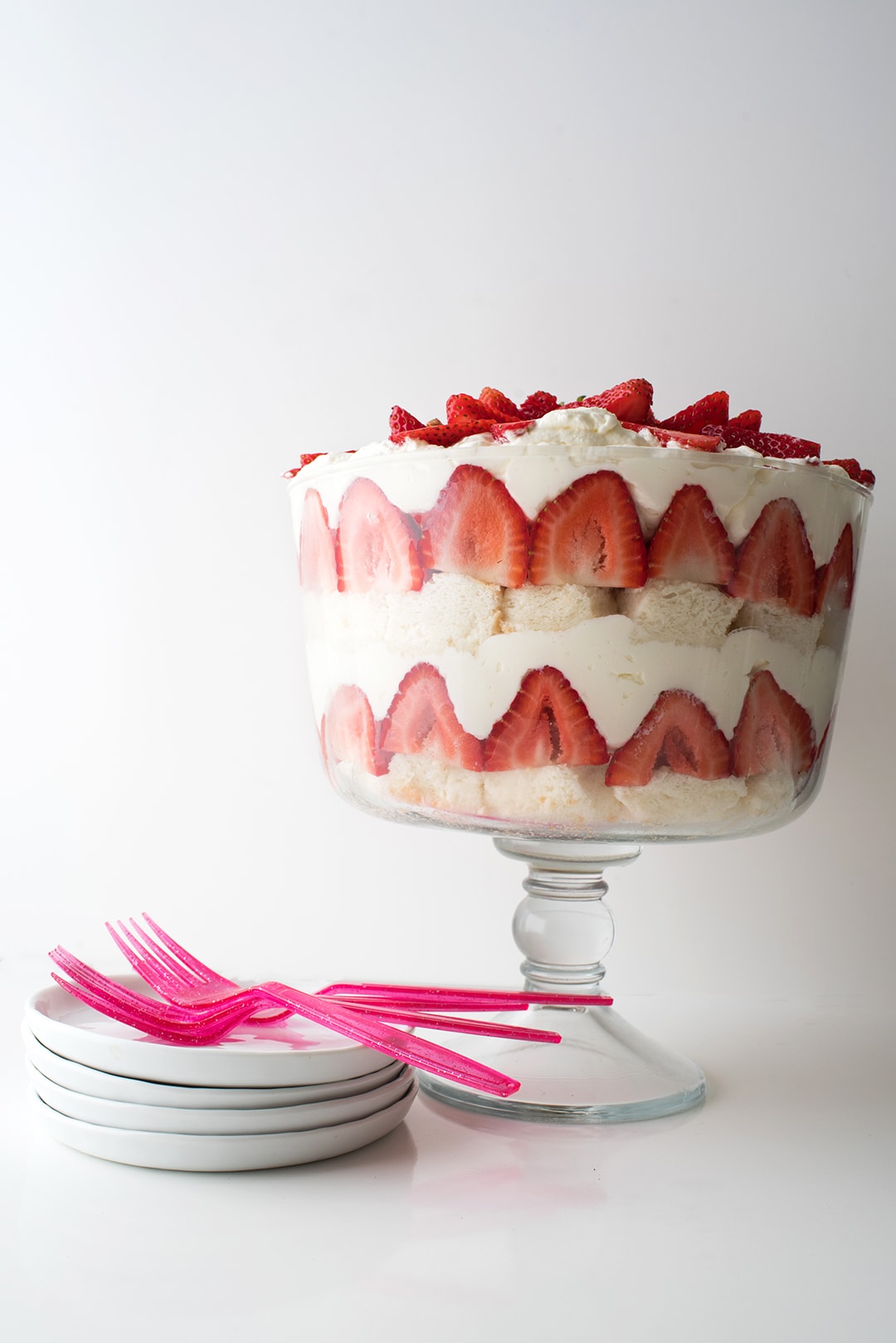 Strawberry Trifle ready to be served with plates