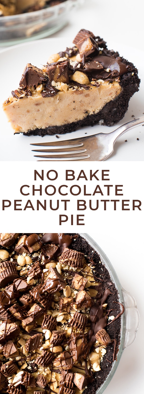 This No Bake Peanut Butter Pie combines two of the best things ever: Peanut butter and chocolate. It has a chocolate cookie crust and a rich, peanut butter filling! #peanutbutter #nobake #nobakerecipes #letseatcake #peanutbutterpie #nobakepie #pie #peanutbutterchocolate #chocolatepeanutbutter #sponsored #lovemyralphs #ralphs