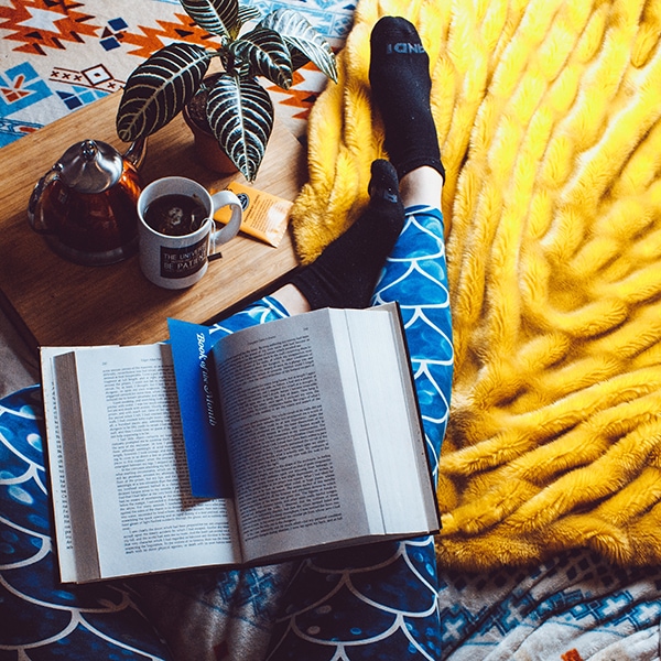 Fall Hashtags for Instagram - cozy leggings and tea