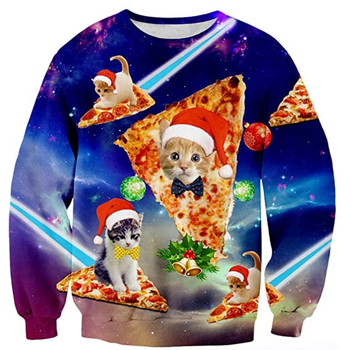 Tacky Christmas Party Ideas - Neon Cat Sweatshirt