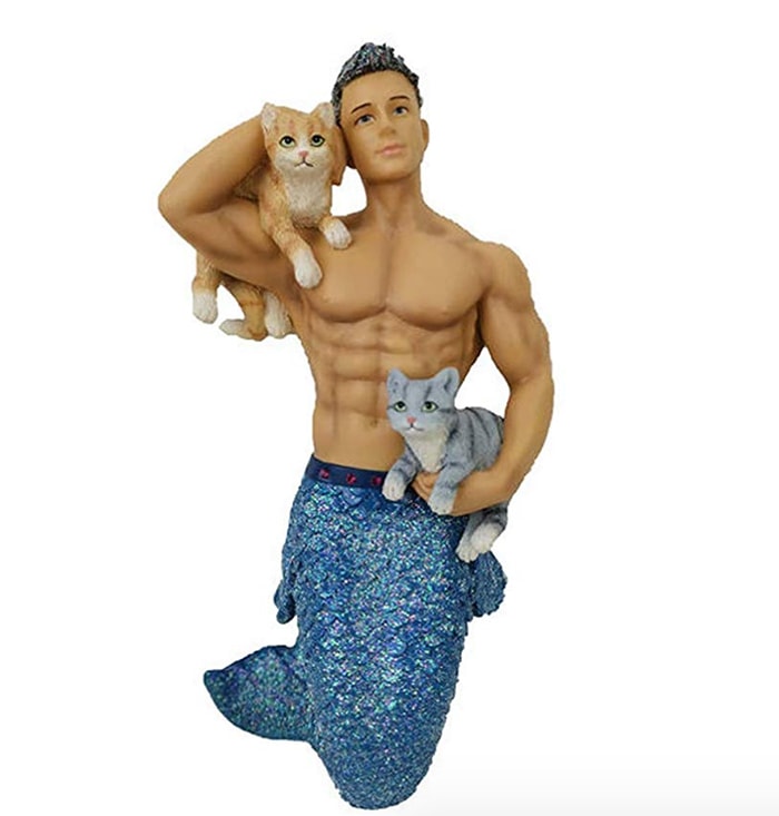 Shirtless Merman With Cats Ornament