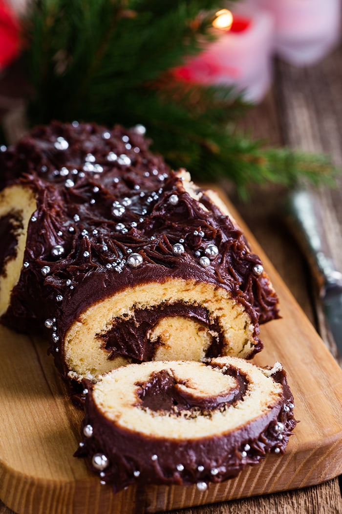 Chocolate Yule Log Cake - Buche de Noel