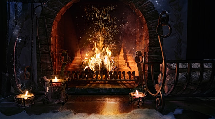 Yule Log in Magical Fireplace