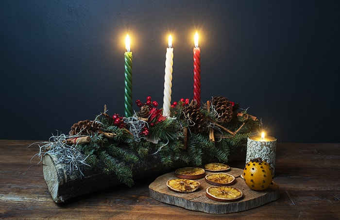 Yule Log with Candles