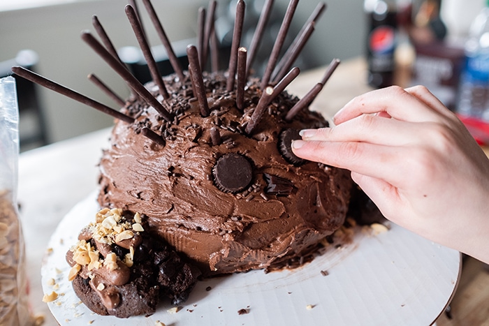 Sonic the Hedgehog Cake - insert peanut butter cups for eyes