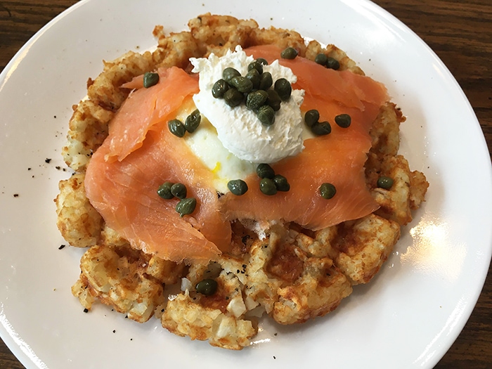 Tater Tot Waffles with Salmon and Capers