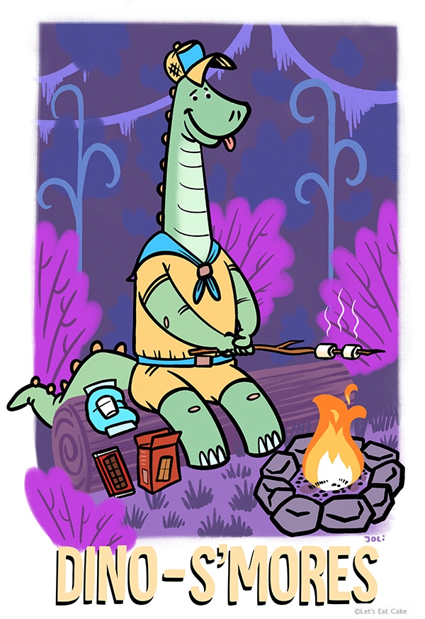 Smores Puns - Dinosaur Roasting Marshmallows