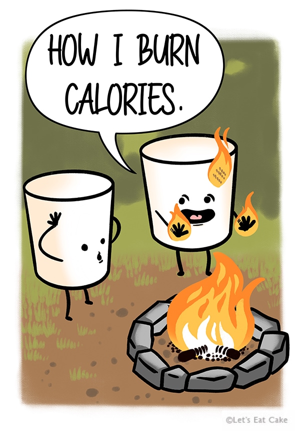 Smores Puns - Marshmallow Burning Calories on Fire