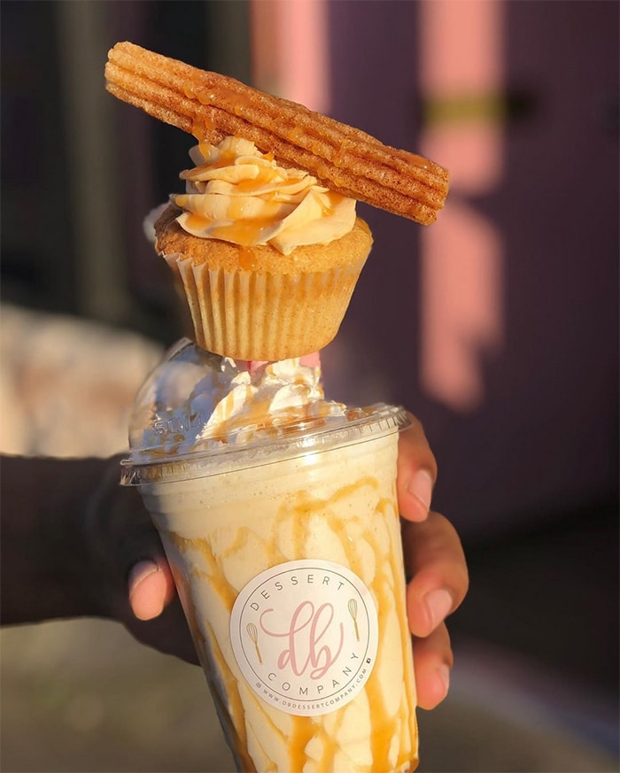 Black-Owned Bakeries - DB Dessert Company Churro Crazy Shake with Cupcake on Top