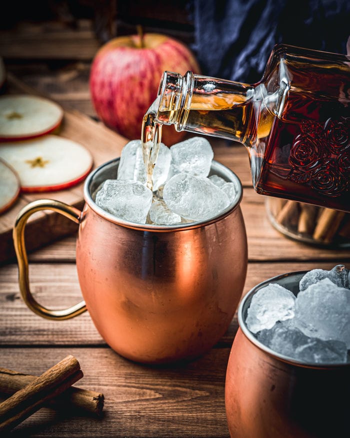 Apple Cider Mules - copper mug filled with ice