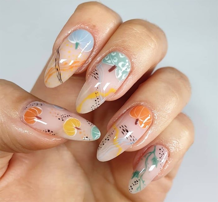 Fall Nails - Pastel Pumpkins