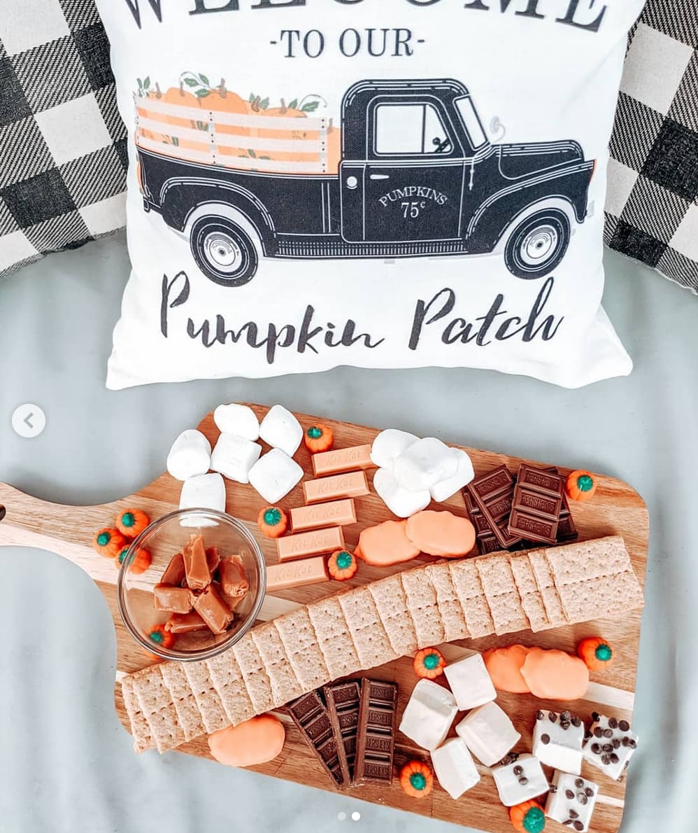 Smores Dessert Boards with candy pumpkins