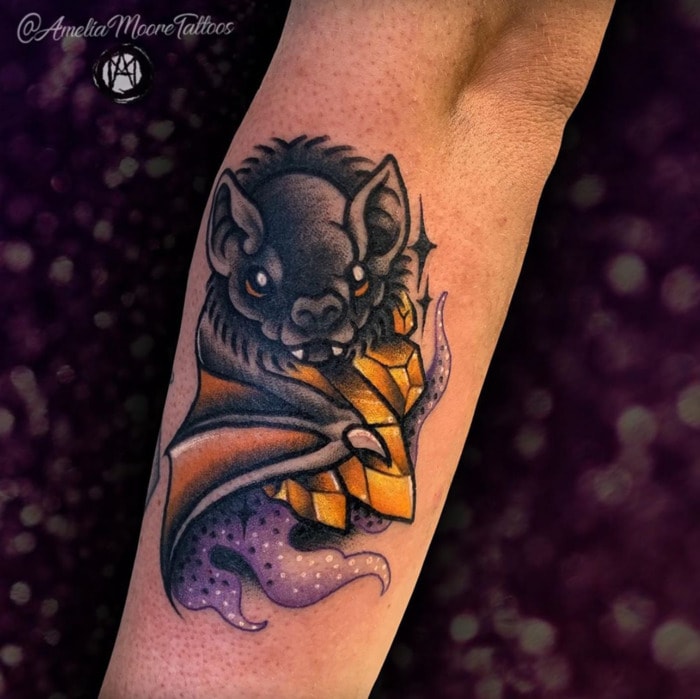 Bat Tattoos - With gold crystal