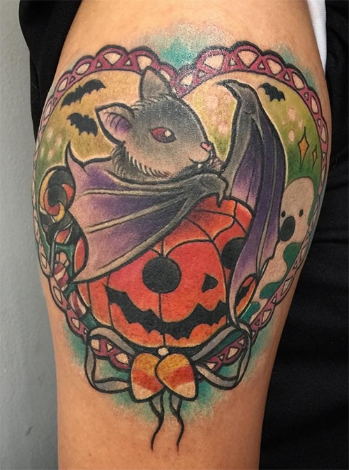Bat Tattoos - With Pumpkin