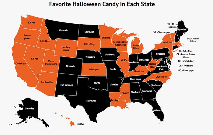 Most Popular Halloween Candy by State - Map