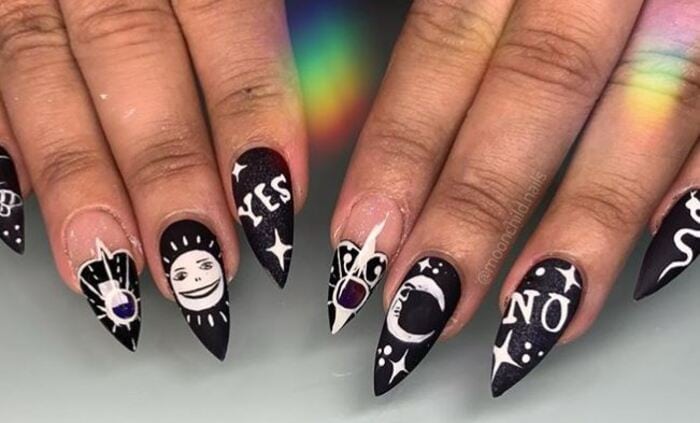 Black Halloween Nails - Moon Sun and Stars