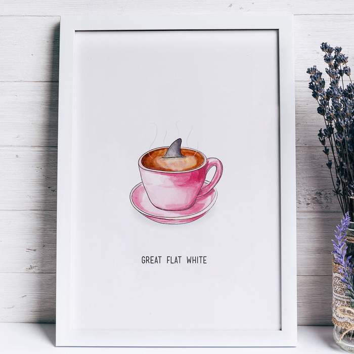 Coffee puns - Great flat white shark coffee