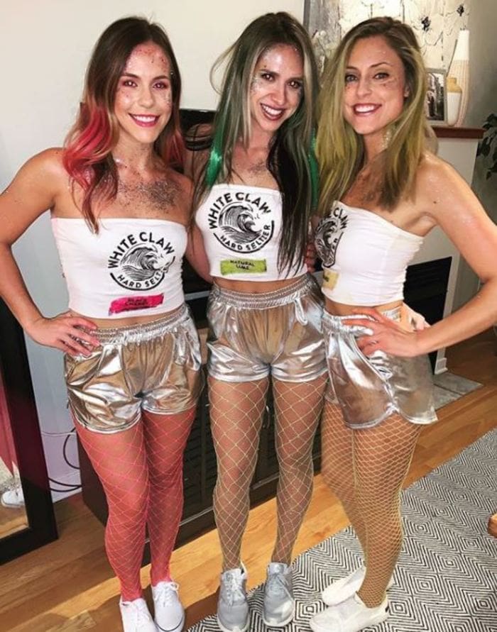 White Claw Halloween Costume - Silver shorts and White Claw Tees