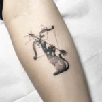 Sagittarius Tattoos - Black and white cat with bow and arrow