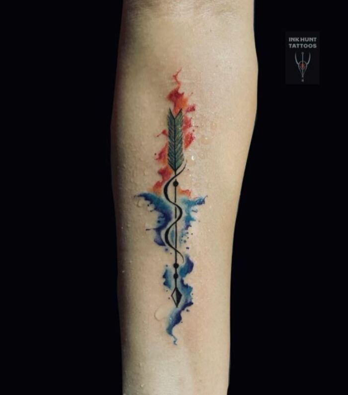 Sagittarius Tattoos - fiery arrow on arm