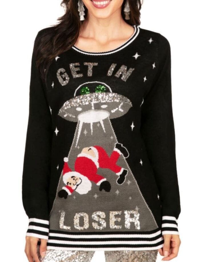 Ugly Christmas Sweaters - Get in Loser UFO Santa