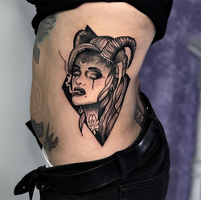 Capricorn Tattoos - horned woman