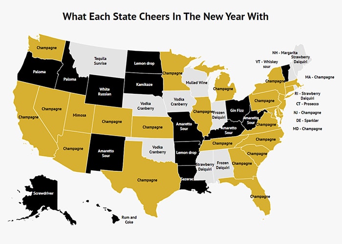 Popular New Year's Eve Drinks - Zippia Map