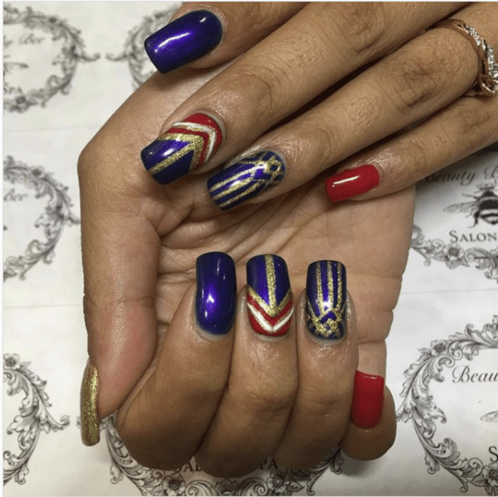 Wonder woman nails - Blue red and gold