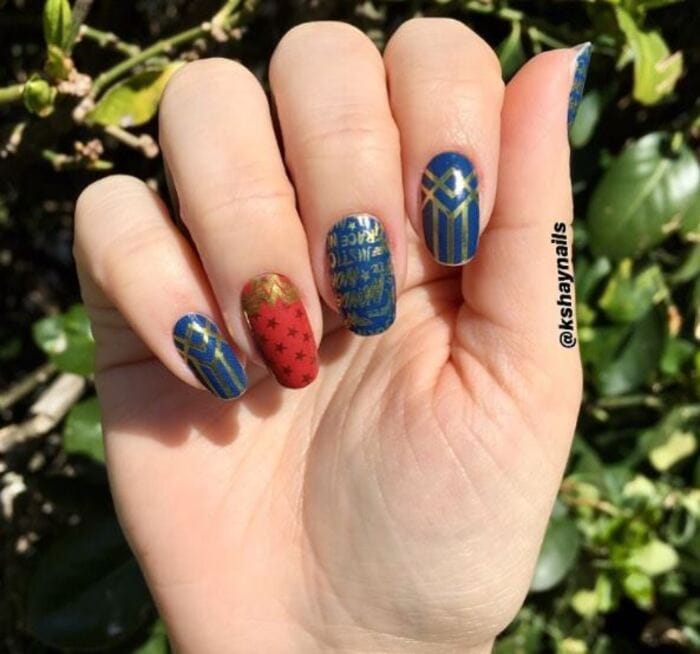 Wonder woman nails - Blue red and gold