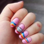 Wonder woman nails - Pink with blue red and gold stripes