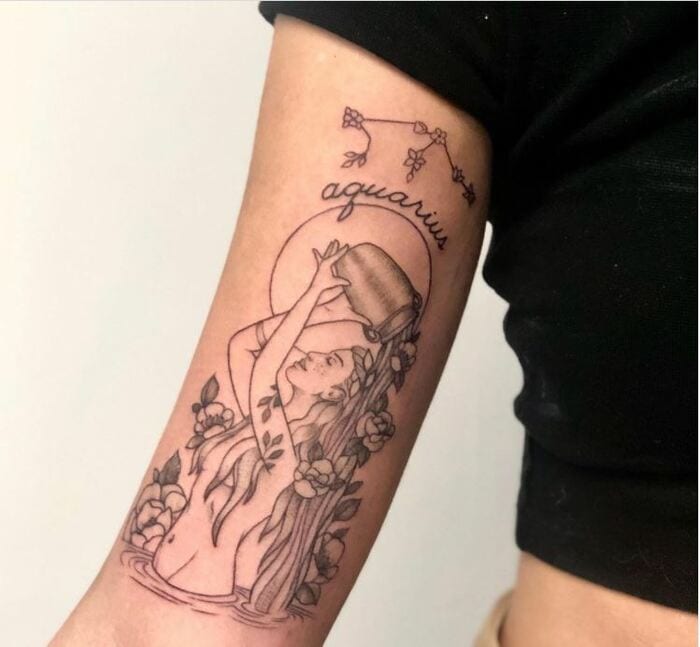 Aquarius Tattoos - Black outline water bearer tattoo