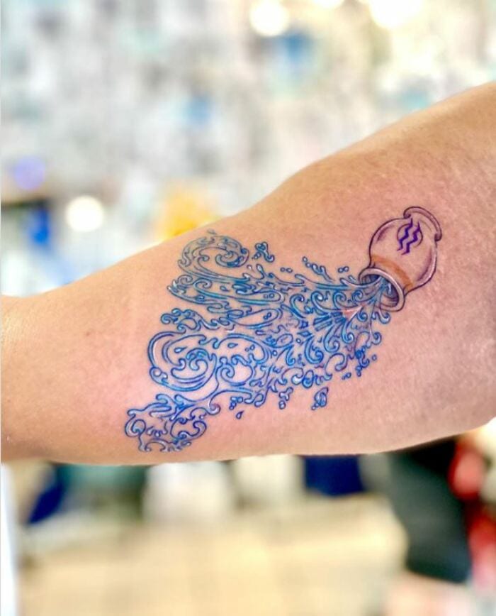 Aquarius Tattoos - Vase emptying blue decorative water