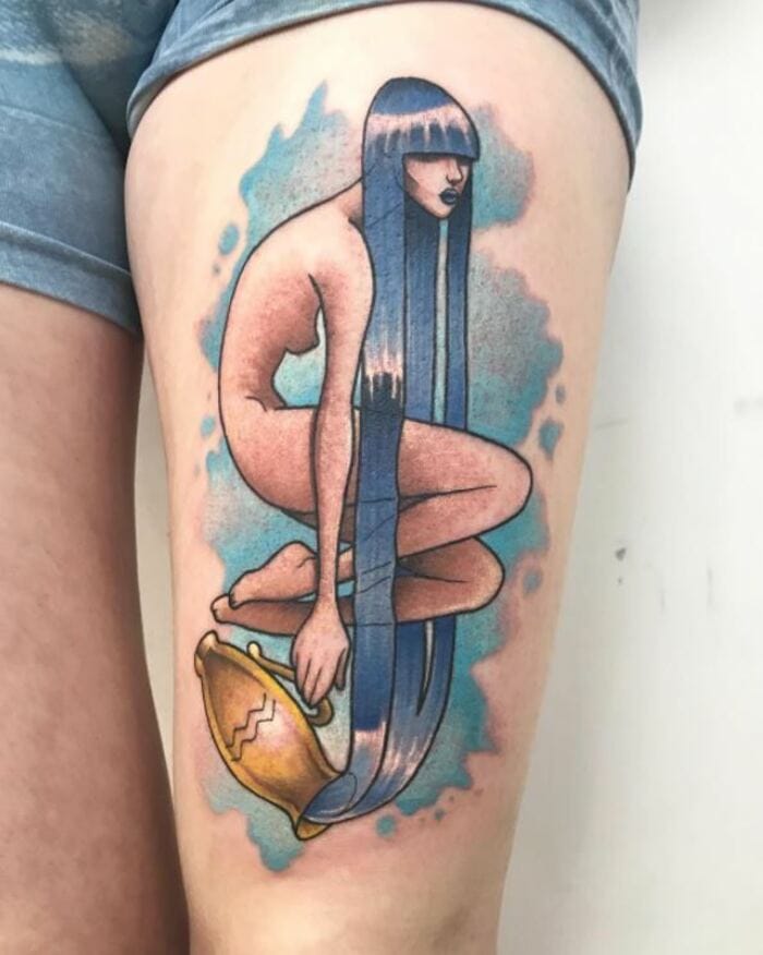 Aquarius Tattoos - Water bearer tattoo long blue hair
