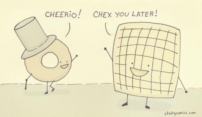 Breakfast puns - Cheerio Chex you later, Cheerios and waffles