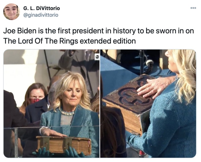 Inauguration Day Tweets Memes - large bible oath Jill Biden